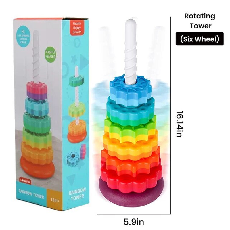 New Rotating Rainbow Tower Baby Stacking Puzzle Toys Safety and Environmental Protection Colored Children'S Toys