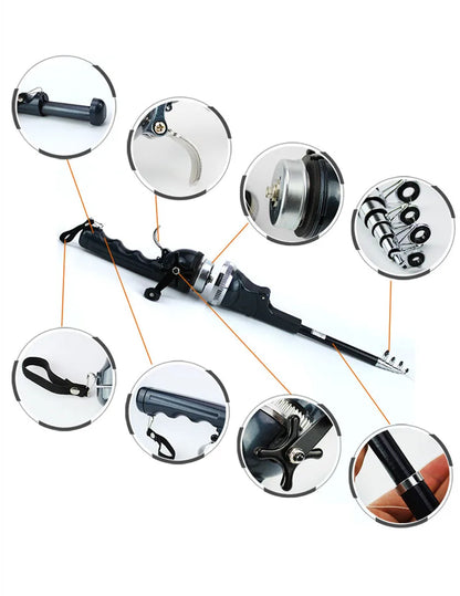 1Set Portable Folding Fishing Rod Telescopic Stainless Steel Fly Fishing Poles with Reel Line Travel Folding Mini Rod for Fish