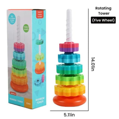New Rotating Rainbow Tower Baby Stacking Puzzle Toys Safety and Environmental Protection Colored Children'S Toys