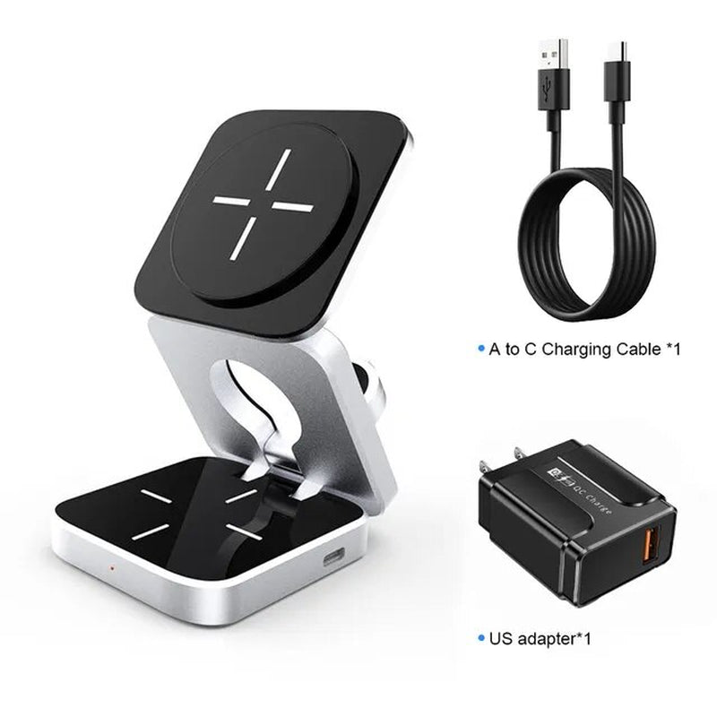 3 in 1 Foldable Magnetic Wireless Charger Stand for Iphone 15, 14, 13 Pro/Max/Plus, Airpods 3/2 Station Dock Fast Charger Holder