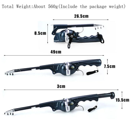 1Set Portable Folding Fishing Rod Telescopic Stainless Steel Fly Fishing Poles with Reel Line Travel Folding Mini Rod for Fish