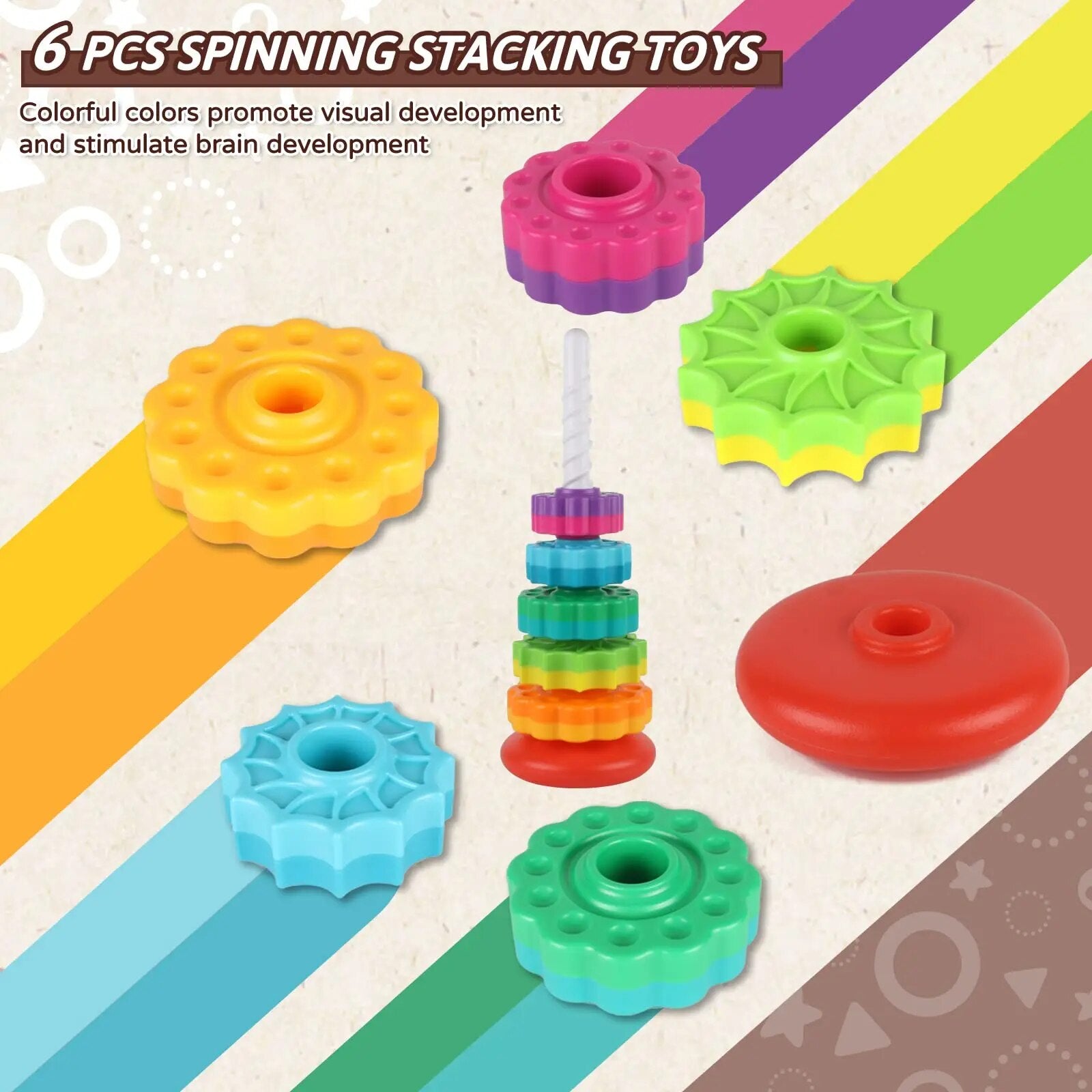 New Rotating Rainbow Tower Baby Stacking Puzzle Toys Safety and Environmental Protection Colored Children'S Toys
