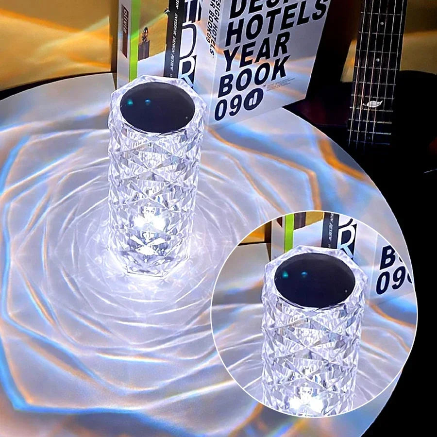 LED Crystal Rose Table Lamp USB Rechargeable 16 Color Touch Romantic Diamond Night Lamp Home Decoration Ambient Light Bedroom