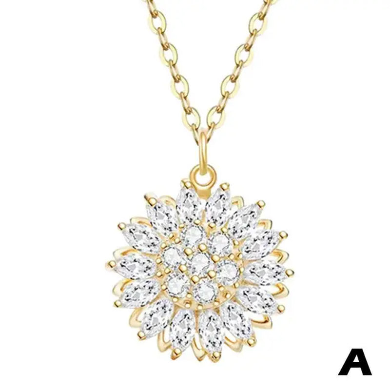 Fashion Creative 360 ° Rotating Sunflower Necklace for Women Design Flower Pendant Party Jewelry Anniversary Gift Collares Mujer