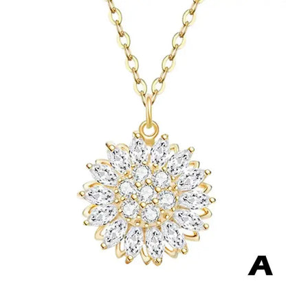 Fashion Creative 360 ° Rotating Sunflower Necklace for Women Design Flower Pendant Party Jewelry Anniversary Gift Collares Mujer