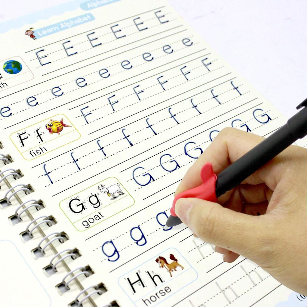 4 Books + Pen Magic Copy Book Free Wiping Children'S Kids Writing Sticker Practice English Copybook for Calligraphy Montessori