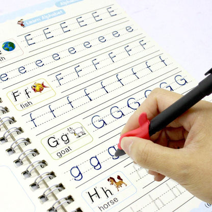 4 Books + Pen Magic Copy Book Free Wiping Children'S Kids Writing Sticker Practice English Copybook for Calligraphy Montessori
