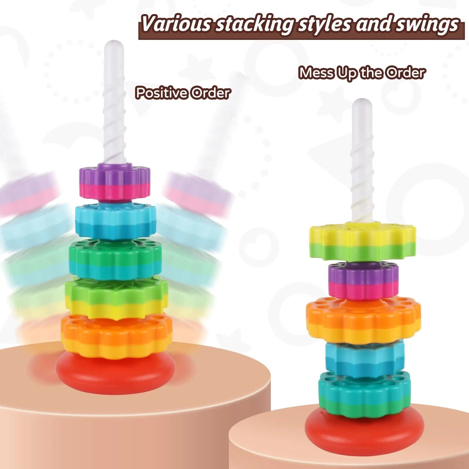 New Rotating Rainbow Tower Baby Stacking Puzzle Toys Safety and Environmental Protection Colored Children'S Toys