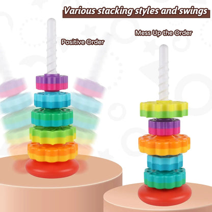 New Rotating Rainbow Tower Baby Stacking Puzzle Toys Safety and Environmental Protection Colored Children'S Toys