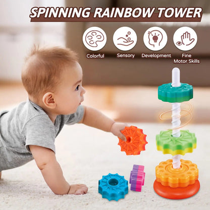 New Rotating Rainbow Tower Baby Stacking Puzzle Toys Safety and Environmental Protection Colored Children'S Toys